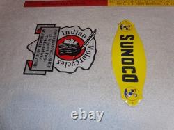Vintage Lot 2 Diecut Porcelain Sunoco Donald Duck Indian Motorcycle Gas Oil Sign