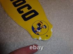 Vintage Lot 2 Diecut Porcelain Sunoco Donald Duck Indian Motorcycle Gas Oil Sign