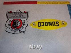 Vintage Lot 2 Diecut Porcelain Sunoco Donald Duck Indian Motorcycle Gas Oil Sign