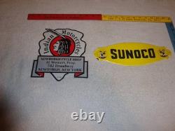 Vintage Lot 2 Diecut Porcelain Sunoco Donald Duck Indian Motorcycle Gas Oil Sign