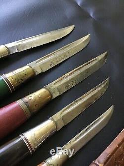 Vintage Lot of Finland Horse Head Puukko Knife signed Kauhava, Lisakki Jarvenpaa