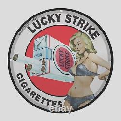 Vintage Lucky Strike 1935 Oil Porcelain Gas Pump Sign