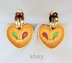 Vintage MARESCA signed earrings Matte Gold Cabochon Gripoix green red colors