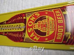 Vintage MASON'S ROOT BEER 1940's Bottle Tin Soda Non Porcelain Thermometer Sign