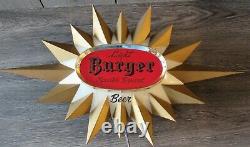 Vintage MCM Burger Beer Sparkle Brewed Starburst Electric Wall Motion Light Sign