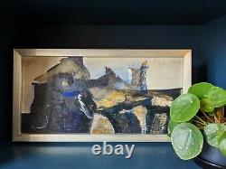 Vintage MID Century Abstract Swedish Framed Oil Painting Black & Blue