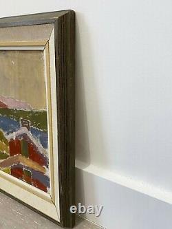 Vintage MID Century Modernist Swedish Abstract Framed Oil Painting Red House