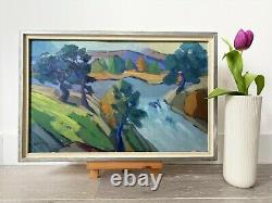 Vintage MID Century Swedish Modernist Framed Oil Painting Flow