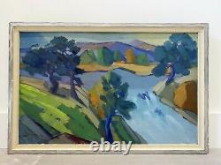 Vintage MID Century Swedish Modernist Framed Oil Painting Flow