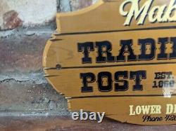 Vintage Mabel's Trading Post Sporting Goods Store Porcelain Sign Indian 12 X 7