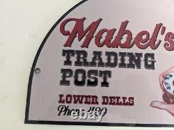 Vintage Mabel's Trading Post Sporting Goods Store Porcelain Sign USA Indian Die