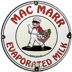 Vintage Mac Marr Evaporated Milk Porcelain Sign Grocery Store Restaurant Gas Oil