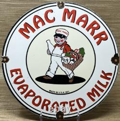 Vintage Mac Marr Evaporated Milk Porcelain Sign Grocery Store Restaurant Gas Oil