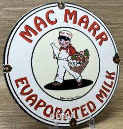 Vintage Mac Marr Evaporated Milk Porcelain Sign Grocery Store Restaurant Gas Oil