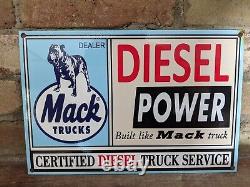 Vintage Mack Diesel Trucks Heavy Porcelain Metal Dealership Sign 12 X 8