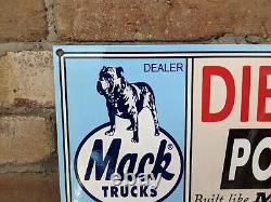 Vintage Mack Diesel Trucks Heavy Porcelain Metal Dealership Sign 12 X 8