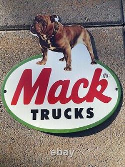 Vintage Mack Trucks Bulldog 11 Porcelain Metal Gasoline & Oil Diesel Pump Sign