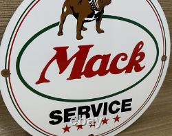 Vintage Mack Trucks Porcelain Dealership Sign Gas Sales Service Oil Spyke & Tyke