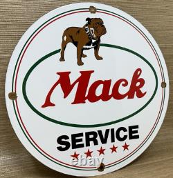 Vintage Mack Trucks Porcelain Dealership Sign Gas Sales Service Oil Spyke & Tyke