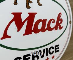 Vintage Mack Trucks Porcelain Dealership Sign Gas Sales Service Oil Spyke & Tyke