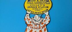 Vintage Magnolia Gasoline Porcelain Gas Oil Service Station Gilley's Clown Sign