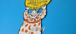 Vintage Magnolia Gasoline Porcelain Gas Oil Service Station Gilley's Clown Sign