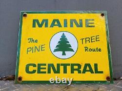 Vintage Maine Central Railway Porcelain Sign Old Train Railroad Pine Tree Route