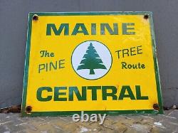 Vintage Maine Central Railway Porcelain Sign Old Train Railroad Pine Tree Route