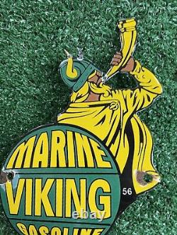 Vintage Marine Viking Gasoline Porcelain Sign Nordic Warrior Gas Oil Service