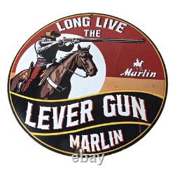 Vintage Marlin Firearms Sign Long Live Lever Gun Advertise Gas Porcelain Sign