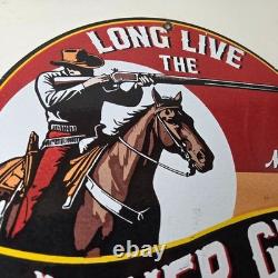 Vintage Marlin Firearms Sign Long Live Lever Gun Advertise Gas Porcelain Sign