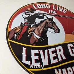 Vintage Marlin Firearms Sign Long Live Lever Gun Advertise Gas Porcelain Sign