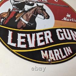 Vintage Marlin Firearms Sign Long Live Lever Gun Advertise Gas Porcelain Sign