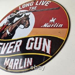 Vintage Marlin Firearms Sign Long Live Lever Gun Advertise Gas Porcelain Sign