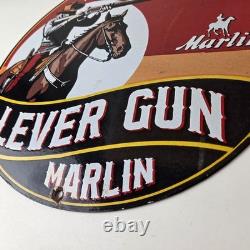 Vintage Marlin Firearms Sign Long Live Lever Gun Advertise Gas Porcelain Sign