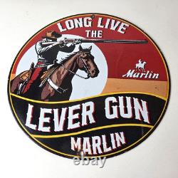 Vintage Marlin Firearms Sign Long Live Lever Gun Advertise Gas Porcelain Sign