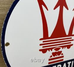 Vintage Maserati Porcelain Sign Oil Gas Dealership Ford Jag Cars Lambo Ferrari