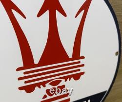 Vintage Maserati Porcelain Sign Oil Gas Dealership Ford Jag Cars Lambo Ferrari