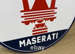 Vintage Maserati Porcelain Sign Oil Gas Dealership Ford Jag Cars Lambo Ferrari