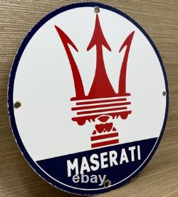 Vintage Maserati Porcelain Sign Oil Gas Dealership Ford Jag Cars Lambo Ferrari
