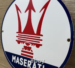 Vintage Maserati Porcelain Sign Oil Gas Dealership Ford Jag Cars Lambo Ferrari