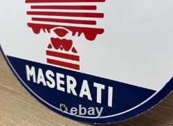Vintage Maserati Porcelain Sign Oil Gas Dealership Ford Jag Cars Lambo Ferrari