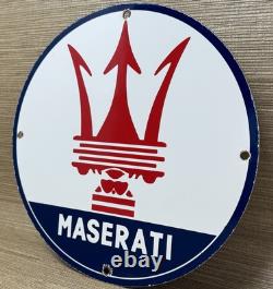 Vintage Maserati Porcelain Sign Oil Gas Dealership Ford Jag Cars Lambo Ferrari