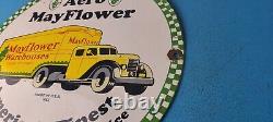 Vintage May Flower Service Sign Gas Truck Moving Pump Plate Advertising Sign