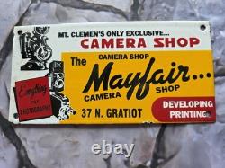Vintage Mayfair Camera Shop Porcelain Sign 10×5