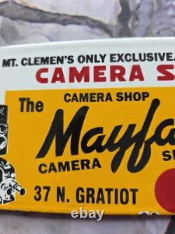 Vintage Mayfair Camera Shop Porcelain Sign 10×5