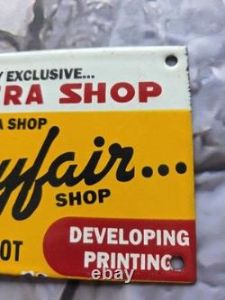 Vintage Mayfair Camera Shop Porcelain Sign 10×5