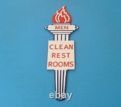 Vintage Mens Standard Gasoline Porcelain Gas Service Torch Restroom Pump Sign