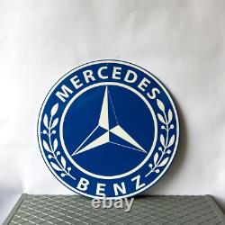 Vintage Mercedes-Benz Blue Laurel Logo Heavy Metal Sign 19.7 (50cm)