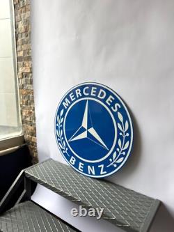Vintage Mercedes-Benz Blue Laurel Logo Heavy Metal Sign 19.7 (50cm)